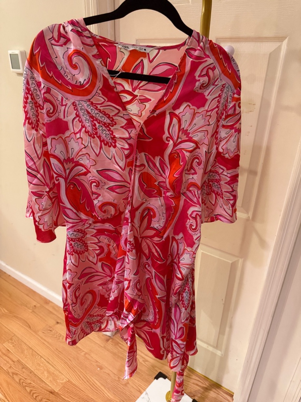 Zara Pink and Red Paisley-Print Wrap Dress vacation fairy vibe sweet good girly